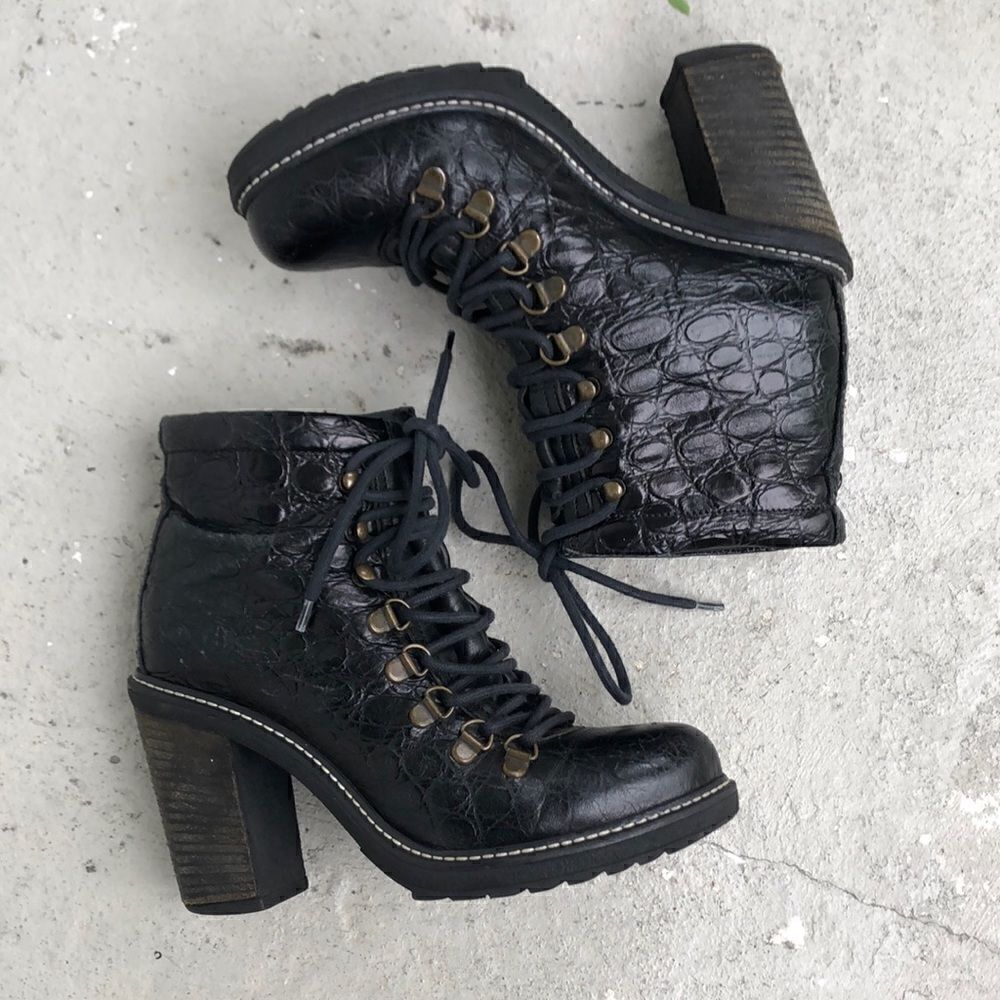 Diesel alligator embossed ankle boots